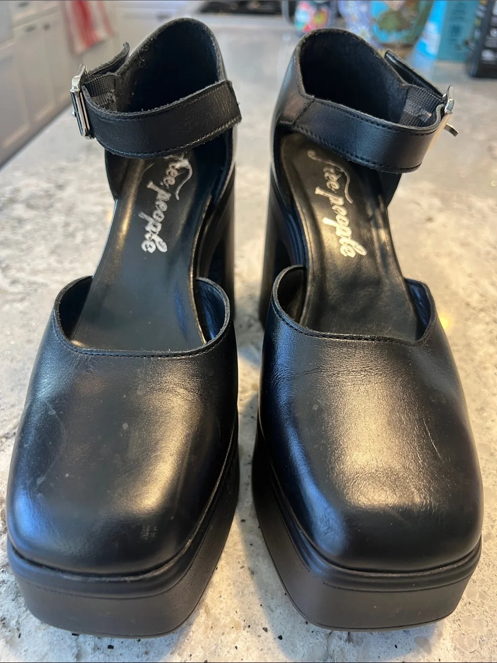 Free People Black Platform Mary Jane Heels with Ankle Strap